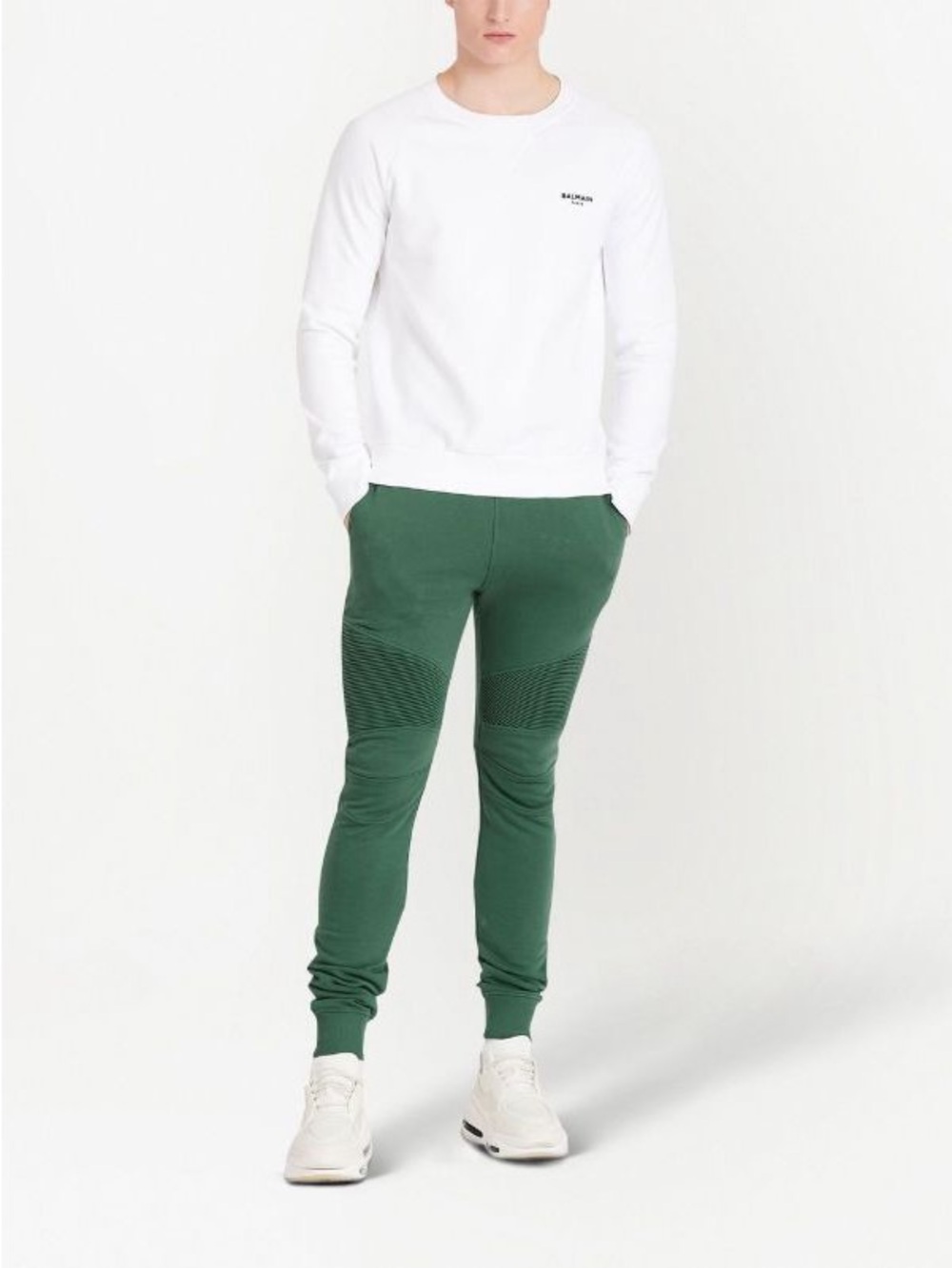 Balmain Logo Biker Sweat Pants Drawstring Cotton Track Pants Green Size Large